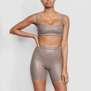 SKIMS Faux Leather Bralette in Cement